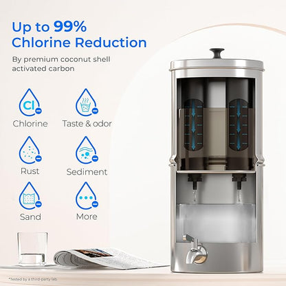 Waterdrop TK-AB Gravity Water Filter System, NSF/ANSI 42&372 Standard, Reduces Chlorine, Stainless-Steel System with Silver Ions Enhanced Filtration with 2 Black Carbon Filters, 2.25G