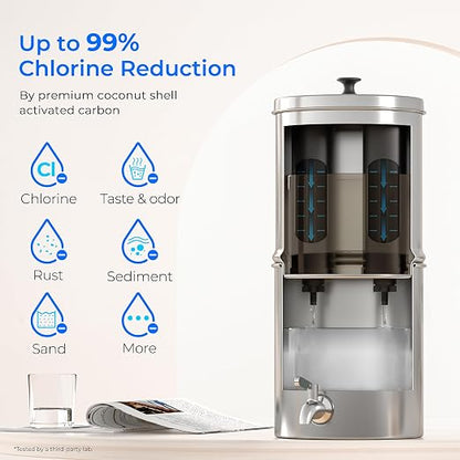 Waterdrop TK-AB Gravity Water Filter System with Silver Ions Filtration | NSF/ANSI 42&372 Standard, Reduces Chlorine, Stainless-Steel System with 2 Black Carbon Filters, 2.25G