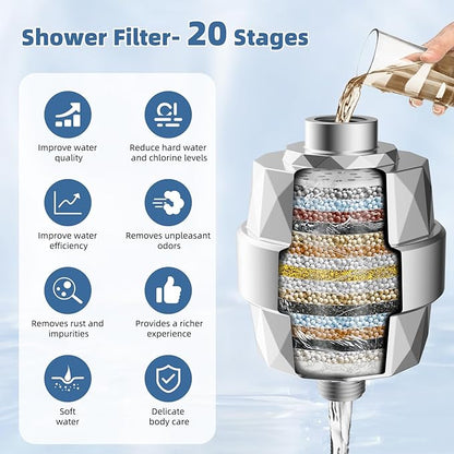 iFealClear Metal Rain Filtered Shower Head, 10” High Pressure Rainfall Shower Head with Handheld Spray, 5“ Handheld Powerful Wash 10-Mode, 16" Adjustable Extension Arm, 20-Stage Shower Filters, Chrome