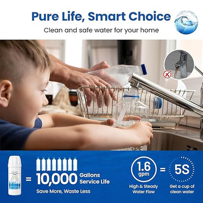 Cobectal Under Sink Water Filtration System, Reduces Chlorine, PFAS, PFOA/PFOS, Bad Taste & Odor,10000 Gallons,Under Sink Water Filter System Direct Connect to Kitchen Faucet,1Year