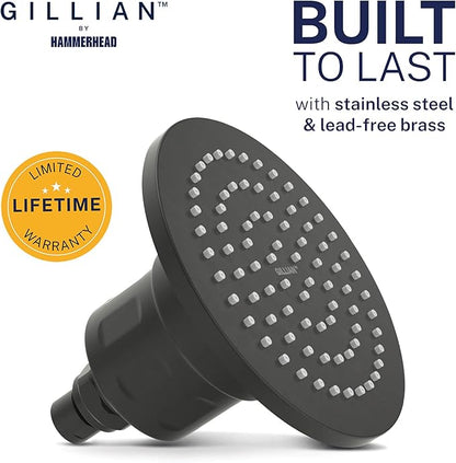 Gillian™ by HammerHead High Pressure Shower Head with Filter – Genuine KDF-55 Filtered Shower Head for Hard Water, Healthier Skin & Hair – Metal 6-Inch Rainfall Showerhead with Filters, Matte Black
