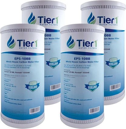 Tier1 5 Micron 10 x 4.5 Water Filter | Whole House Carbon Block Water Filter Replacement Cartridge | Replacement for Pentek EP-BB, EP5-BB, 155548-43, CG5-104, EV910805 | 4.5 x 10 Water Filter (4-Pack)