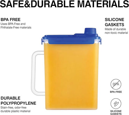 LocknLock Aqua Fridge Door Water Jug with Handle BPA Free Plastic Pitcher with Screw Top Lid Perfect for Making Teas and Juices, 1 Gallon, Blue (Pack of 6)