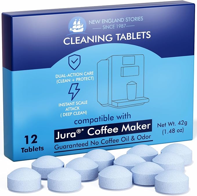 Jura Compatible Cleaning Tablets 12-Pack - Deep Clean Coffee Machine Internal Systems, Portafilter & Brew Group | Remove Oil Residue & Scale | E6/E8/S8/D6/C60/Impressa Models | Prolongs Lifespan