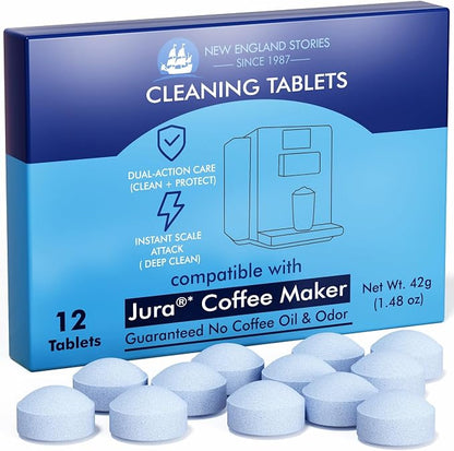 Jura Compatible Cleaning Tablets 12-Pack - Deep Clean Coffee Machine Internal Systems, Portafilter & Brew Group | Remove Oil Residue & Scale | E6/E8/S8/D6/C60/Impressa Models | Prolongs Lifespan