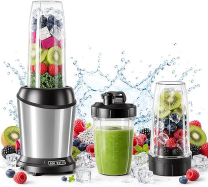 DUMOS Smoothie Blender for Kitchen, Blenders for Smoothies with 17 24 34 oz BPA-Free Portable Easy Go Cups, Small Personal Blender for Shakes, Sauces, Juice and Ice Crushing & More, Silver