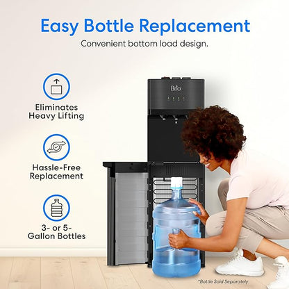 Brio Self Cleaning Bottom Loading Water Cooler Water Dispenser – Black Stainless Steel - 3 Temperature Settings - Hot, Room & Cold Water