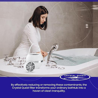 Crystal Quest Bath Ball Filter for Tub Faucet, Bathtub Water Filter, BPA-Free Bathtub Filter, Removes Chlorine, Lead & Impurities, Improves Skin, Hair & Nails, with Extra Cartridge - White