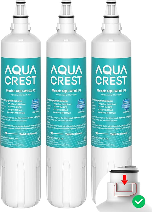 AQUA CREST F-2000 Water Filter, Replacement for InSinkErator® F-1000, F-2000, F-3000, AquaPure AP Easy C-Complete, 500 Gallons, NSF/ANSI 42, 3 Pack