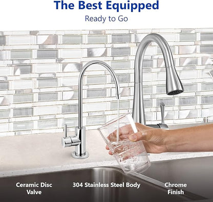 Express Water Modern Chrome Water Filter Faucet – Drinking Water Faucet – Reverse Osmosis Filtration System and Kitchen Sink Beverage Faucet – Simple 3-Piece Easy Install Faucet