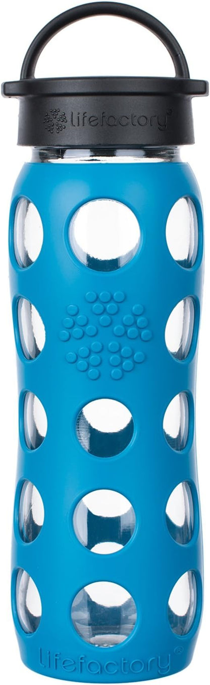 Lifefactory 22-Ounce BPA-Free Glass Water Bottle with Classic Cap and Protective Silicone Sleeve, Teal Lake