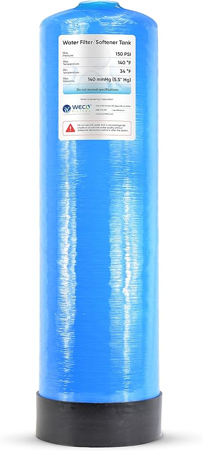 WECO Mineral Tank for Water Softener/Filter - Polyethylene Inner Shell Pressure Vessel with 2.5" Top Opening - 150 PSI Max Pressure - 120 °F Max Temperature - 12x48, Blue