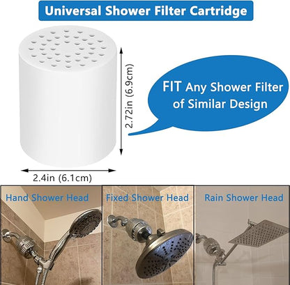 25 Stage Shower Filter Replacement Cartridge, 2 Pack Universal Cartridges for Hard Water – Removes Chlorine, Heavy Metals, Iron & Sediments, Fit Any Similar Design Shower Water Filter