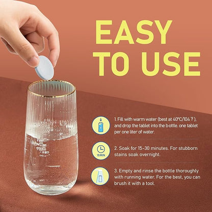Water Bottle Cleaning Tablets, 18 Pack Bottles Clean Tablet Hydration Bladder Cleansing Tablets for Hydration Bladder, Water Bottle, Individually Packed, Mint Flavor