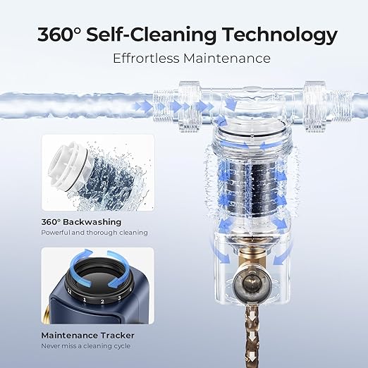 VIOMI 40 Micron Spin Down Sediment Filter, Backwash Whole House Water Filtration System for City Water, NSF/ANSI 372 Certified, Reusable Pre-Filtration System, 1" MNPT + 3/4" MNPT, BPA-Free
