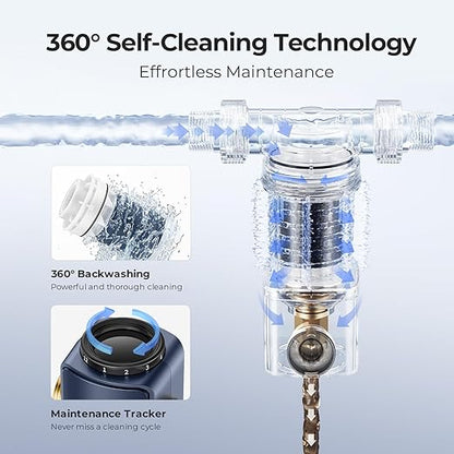 VIOMI 40 Micron Spin Down Sediment Filter, Backwash Whole House Water Filtration System for City Water, NSF/ANSI 372 Certified, Reusable Pre-Filtration System, 1" MNPT + 3/4" MNPT, BPA-Free