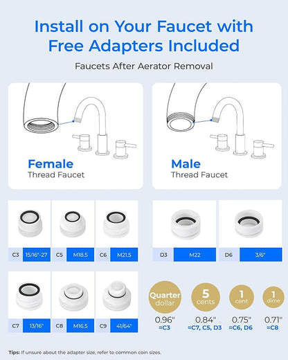 Waterdrop FC-07 Water Filter for Sink Faucet, Visible Filter Housing | Reduces Chlorine, Faucet Mount Water Purifier, NSF Certified Tap Water Filter for Kitchen Sink, 320 Gallon Long Life
