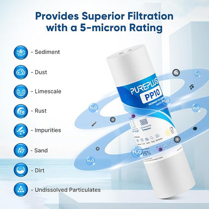 PUREPLUS 10" x 2.5" RV Water Filter Replacement Combo Pack - 1 Micron CTO Carbon Block + 5 Micron Sediment Filters, 2 Pack for RV, Camper, Boat