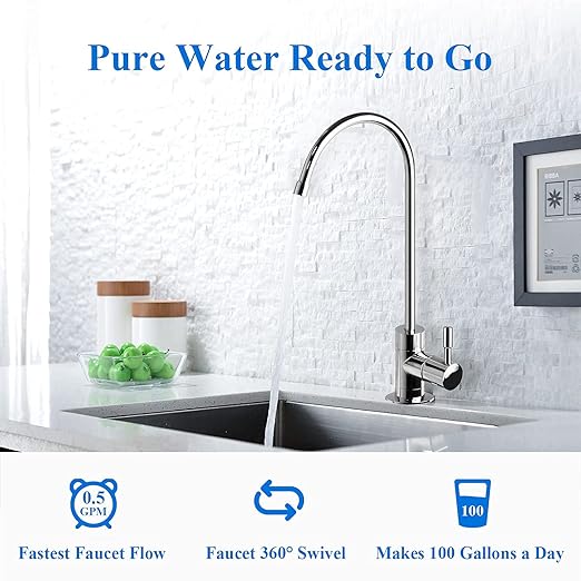 Geekpure 4 Stage Reverse Osmosis RO Drinking Water Filter System with Quick Change Filters -Portable-100 GPD