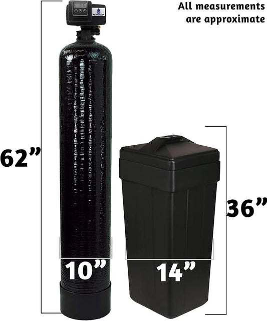 AFWFilters 1.5 Cubic Foot (48k) Whole Home Water Softener with High Capacity Resin, 1" Stainless Steel FNPT Connection, and Black Tanks