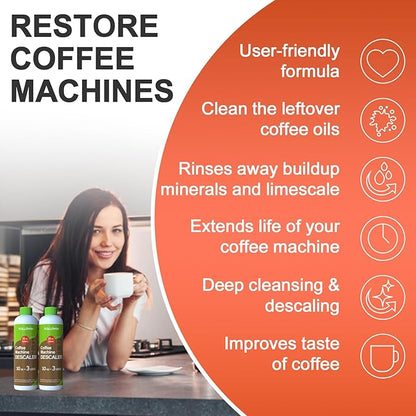 FOLLOWIN Coffee Machine Cleaner and Descaler,Espresso Coffee Maker Cleaner(2 Pack & 6 Uses),Descaling Solution for Espresso Machines and Single Use Coffee Maker