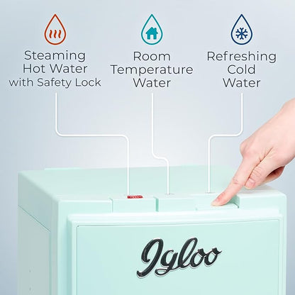 Igloo Retro Bottom Load Water Cooler Dispenser - Hot, Cold, or Room-Temperature Options - Holds 3 or 5 Gallon Bottles - Child Safety Lock - Perfect for Homes, Kitchens, Dorms - Aqua