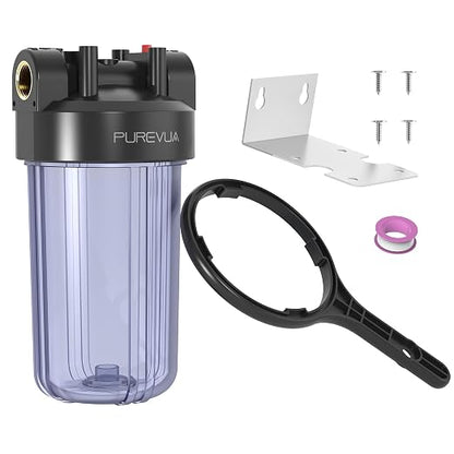 PWT10 Whole House Water Filter Housing, Fits 10” x 4.5” Big Blue Filters, Inline Pre-Filtration System for RV, Home Well and City Water Sediment etc with 1" NPT Port, Pressure Relief Valve