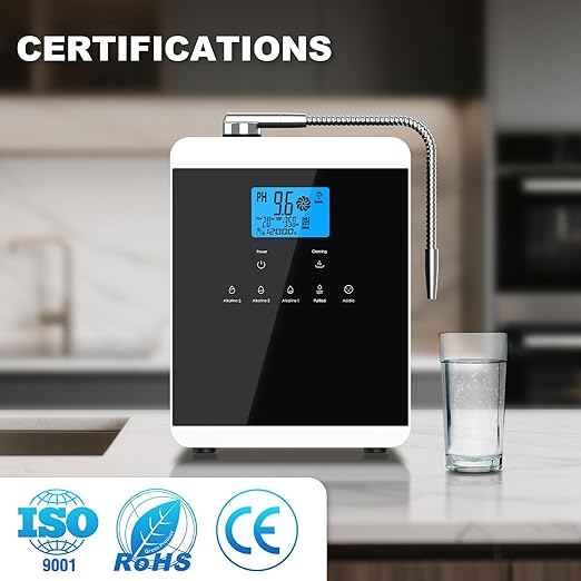 Alkaline Water Ionizer Machine for Home, 11 Titanium Plates pH 4.0-10.5 Up to -600mV ORP 10000 Liter Filter Life Acidic Water for Cleaning Countertop with Auto-Cleaning
