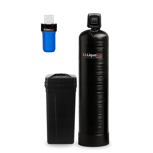 LiquaGen Whole House Salt-Based Water Softener System – Smart Digital Metered Valve with Pre-Loaded 10% Resin, Gravel Bed, Metal Bypass Valve + Sediment Pre-Filter (4-6 Bathrooms)