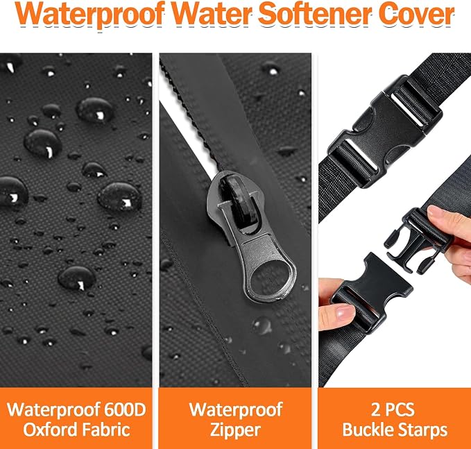 SUNICO Outdoor Water Softener Insulation Cover, 12''D x 52''H, Black | Heavy duty 3-layer insulated cover for outdoor water softener, waterproof zipper, UV & freeze protection, windproof