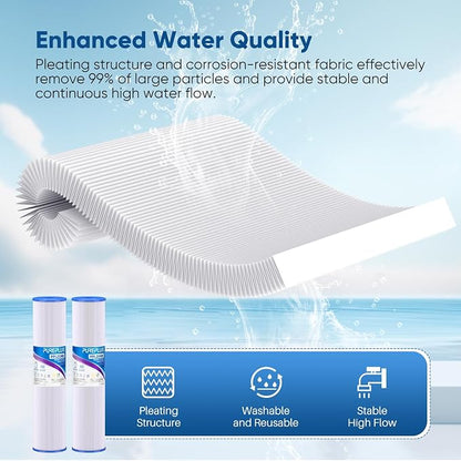 PUREPLUS 50 Micron 20" x 4.5" Whole House Pleated Sediment Filter for Well Water, Replacement Cartridge for ECP20-20BB, AP810-2, SPC-45-2020, R30-20BB, HDC3001, ECP5-20BB, 4Pack