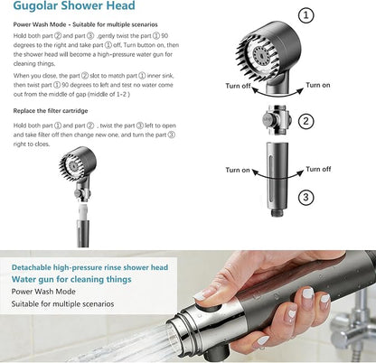 High Pressure Filtered Shower Head with Handheld for Hard Water | Ion Shower Head with 12 Replaceable Water Softener Filters,78" Anti-Burst Hose,Adjustable Bracket,4 Spray Modes,ON/OFF Switch