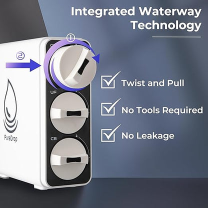 PureDrop PDR-3CUW 0.01μm Ultra-Filtration Under Sink Water Filter System, SGS-Tested Tankless 3-Stage Compact Undersink Water Filtration with Faucet, Removes Chlorine, Bad Taste & Odor, No Waste Water