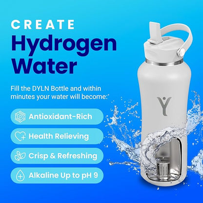 DYLN Hydrogen Water Bottle | Create Hydrating Alkaline Hydrogen-Rich Water Up to 9 pH | Vacuum Insulated Stainless Steel Water Bottle | Keeps Water Cold for 24 Hours