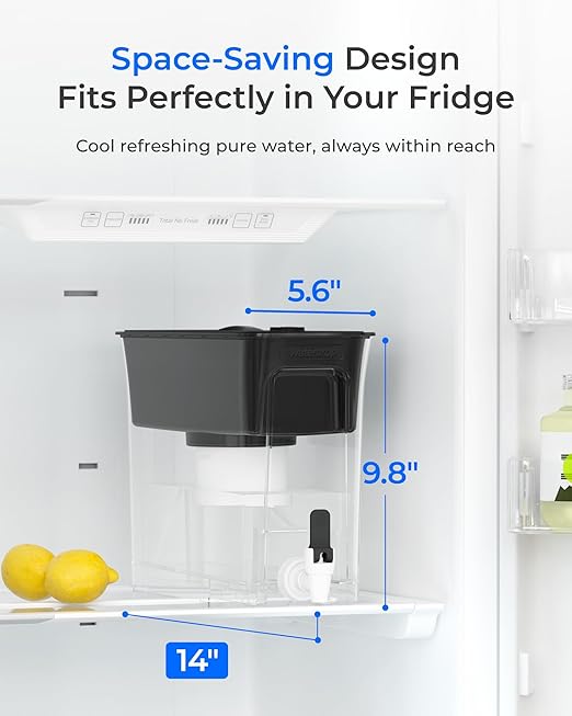 Waterdrop 35-Cup Large Water Filter Dispenser, Fluoride-Reducing, 150-Gallon Long-Life, Reduces Chlorine, PFOA/PFOS and More, BPA Free, Black (with 3 Filters)