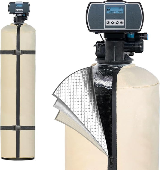 Water Softener Cover Outdoor, 3 Layers Insulation Protective Tank Jacket, Heavy Duty Water Softener Covers for Outside Units, 12''D x 52''H- Beige