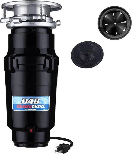 Waste Maid 10-US-WM-048-3B Garbage Disposal Anti-Jam Stainless Steel Food Waste Grinding System, 1/3 HP Compact, Black