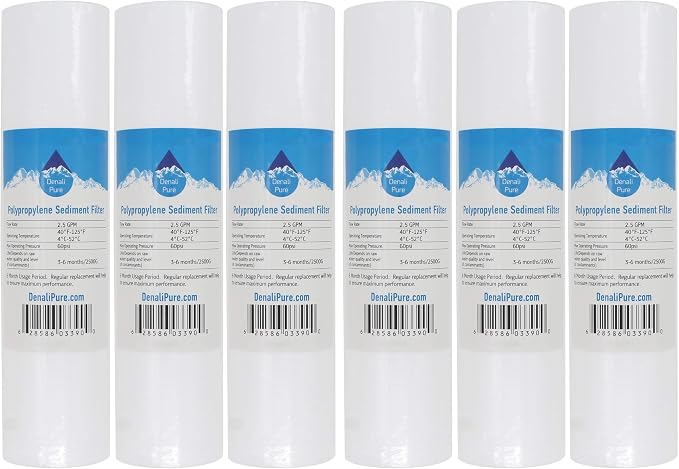 6-Pack Replacement for Aqua Pure AP101T Polypropylene Sediment Filter - Universal 10-inch 5-Micron Cartridge Compatible with Aqua Pure AP101T Whole House Water Filter - Denali Pure Brand