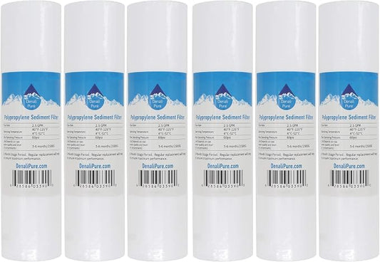 6-Pack Replacement for Aqua Pure AP101T Polypropylene Sediment Filter - Universal 10-inch 5-Micron Cartridge Compatible with Aqua Pure AP101T Whole House Water Filter - Denali Pure Brand