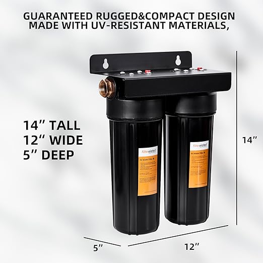 Filterelated RV Dual Water Filter System with 3/4" Brass Fittings Two Filters Included Reduces Sediment,Chlorine,Bad Taste and Odors,Suitable for RVs,Boats,Farming &Gardening