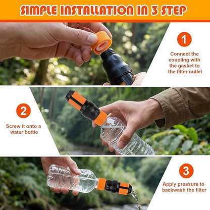 Gerrii 2 Pcs Water Filter Coupling Kit Compatible with SP150, 28 mm Threaded Filtration Couplings for Standard Plastic Bottles, Cleaning Couplers with Gasket Seals for Hiking, Camping (Orange)