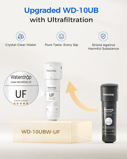 Waterdrop 10UBW-UF 0.01 μm Ultra Filtration Under Sink Water Filter System, Reduces Lead, Chlorine, Bad Taste & Odor, 1 Year, with Dedicated Brushed Nickel Faucet, USA Tech