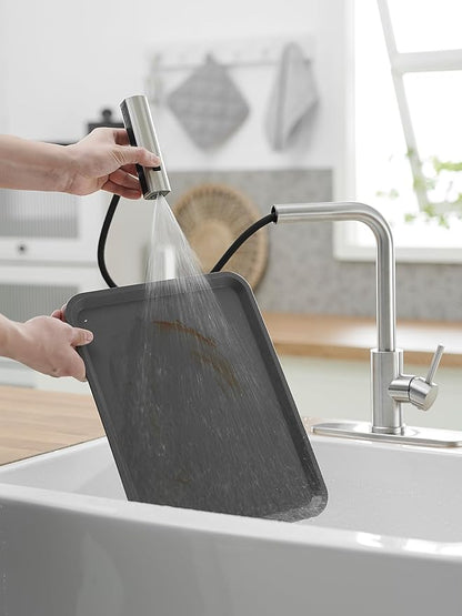 Kitchen Faucets with Pull Down Sprayer,Waterfall Kitchen Sink Faucet,Commercial Utility Stainless Steel Kitchen Faucets,Single Handle Kitchen Sink Faucet with Pull Down Sprayer for 3 Function,Brushed