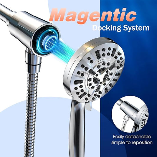Filtered Shower Heads With Handheld Spray Combo,High Pressure 10 Spray Modes Rainfall Shower Wand,Flow Switch,Magnetic System,Detachable Shower Head With 62''Hose (Chrome)