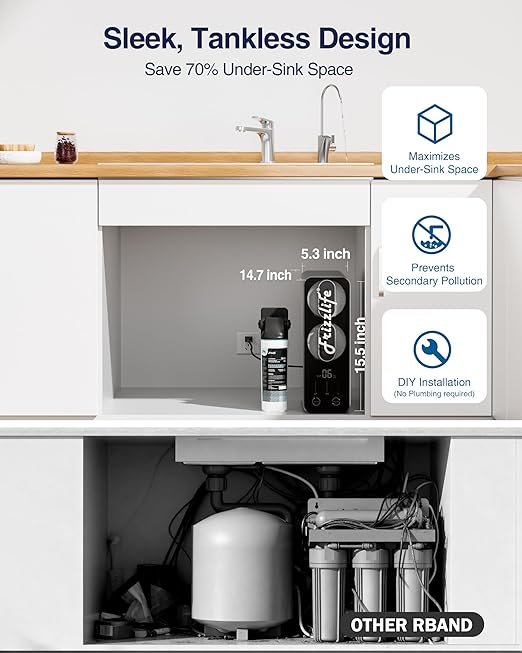 Frizzlife 800GPD Reverse Osmosis Water Filter, NSF/ASNI 58&42&372 Standard, Alkaline Mineral pH+ Tankless Reverse Osmosis System, 9-Stage Under Sink RO, 2:1 Pure to Drain, Smart Faucet, PD800-N