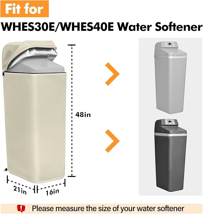 Water Softener Cover Insulated, 3 Layers Insulation Heavy Duty Protection Cover for WHES30E / WHES40E Grain Softener and 350/420 Water Softener, 16x21x48in, Beige