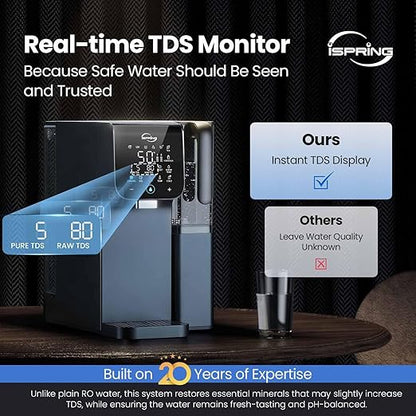 iSpring RCD100UHCG UV Alkaline Hot & Cold Countertop Reverse Osmosis Water Filter Dispenser with Mineral & LED UV Filter, 9 Temp Options (50-210°F), 6 Volumes, TDS & Filter Life Monitor