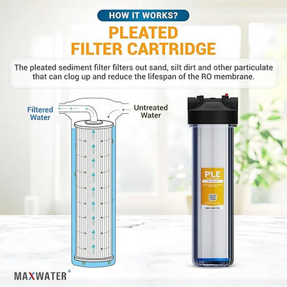 20 x 4.5 Whole House 1 Stage PP Pleated Sediment Filter System w/ 1" NPTF Port Housing Head Includes 50 Micron Pleated Sediment Filter, Gauge & Bracket BB-20B WH100SP WDS150K CB1-CAB20-BB DB20P