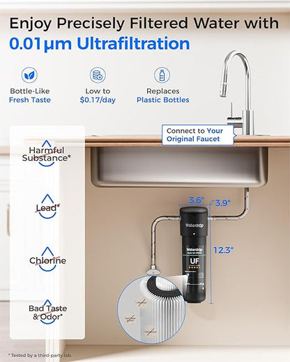 Waterdrop 10UA-UF 0.01 μm Ultra Filtration Under Sink Water Filter System, 1 Year, Reduces Lead, Chlorine, Bad Taste & Odor, Direct Connect to Kitchen Faucet, USA Tech