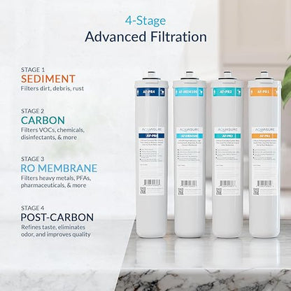 Aquasure Premier 4-Stage RO Reverse Osmosis Under Sink Drinking Water Filtration System | Removes 99% of Contaminants | 75 GPD, Leak-Proof, Quick Change Filters, with Tank & Brushed Nickel Faucet
